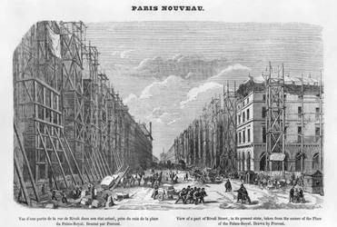 Neues Paris, Ansicht eines Teils der Rivoli-Straße, in ihrem jetzigen Zustand, vom Eck des Place du Palais-Royal aus gesehen, 1877